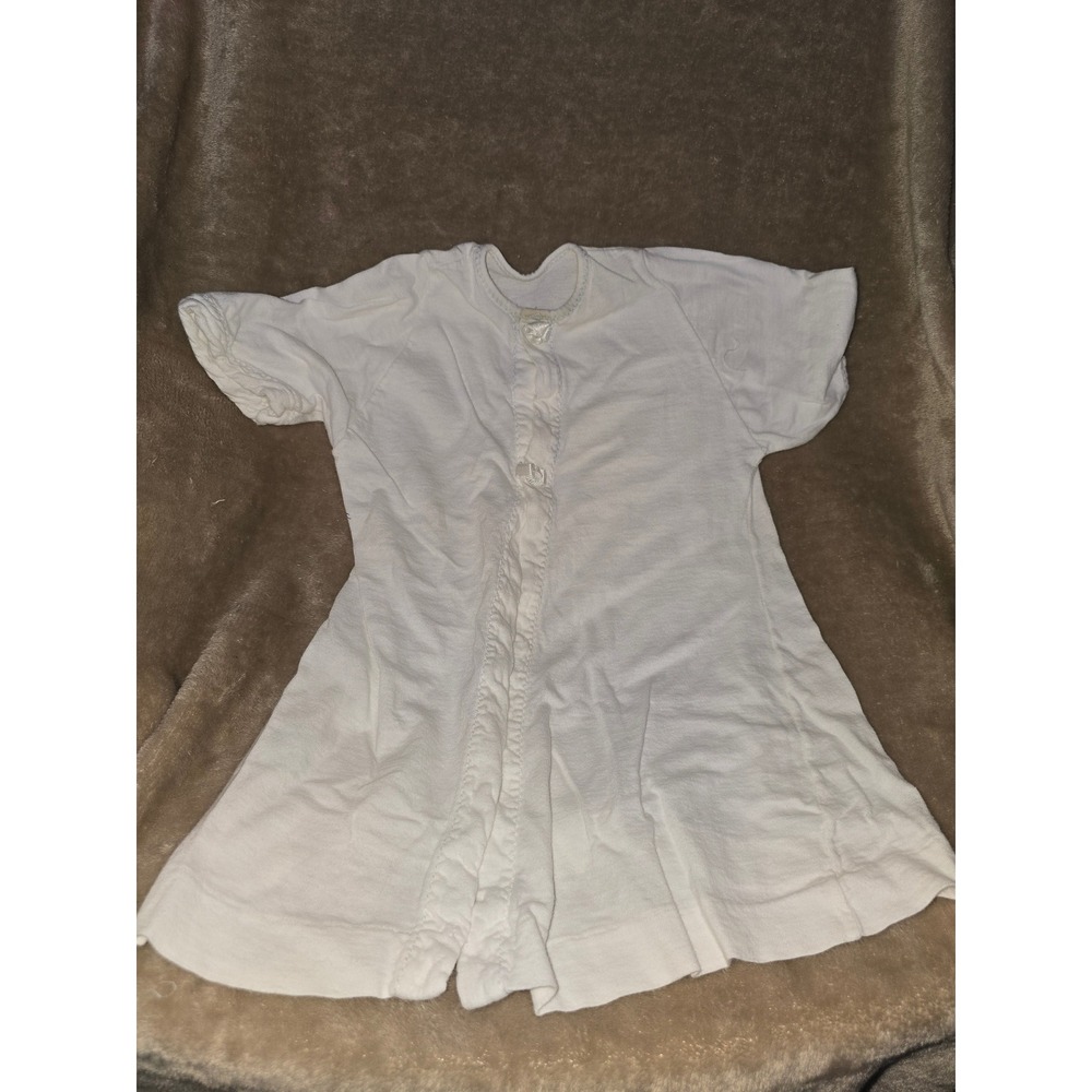 Vintage Toddletime Penneys White Cotton Baby Gown Dress Size 1/2 Short Sleeve